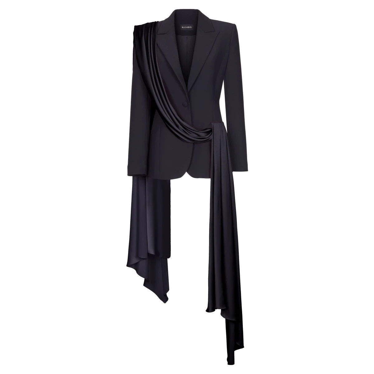 Rasario Single-Breasted Draped Crepe And Satin Blazer With Train