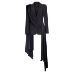 Rasario Single-Breasted Draped Crepe And Satin Blazer With Train