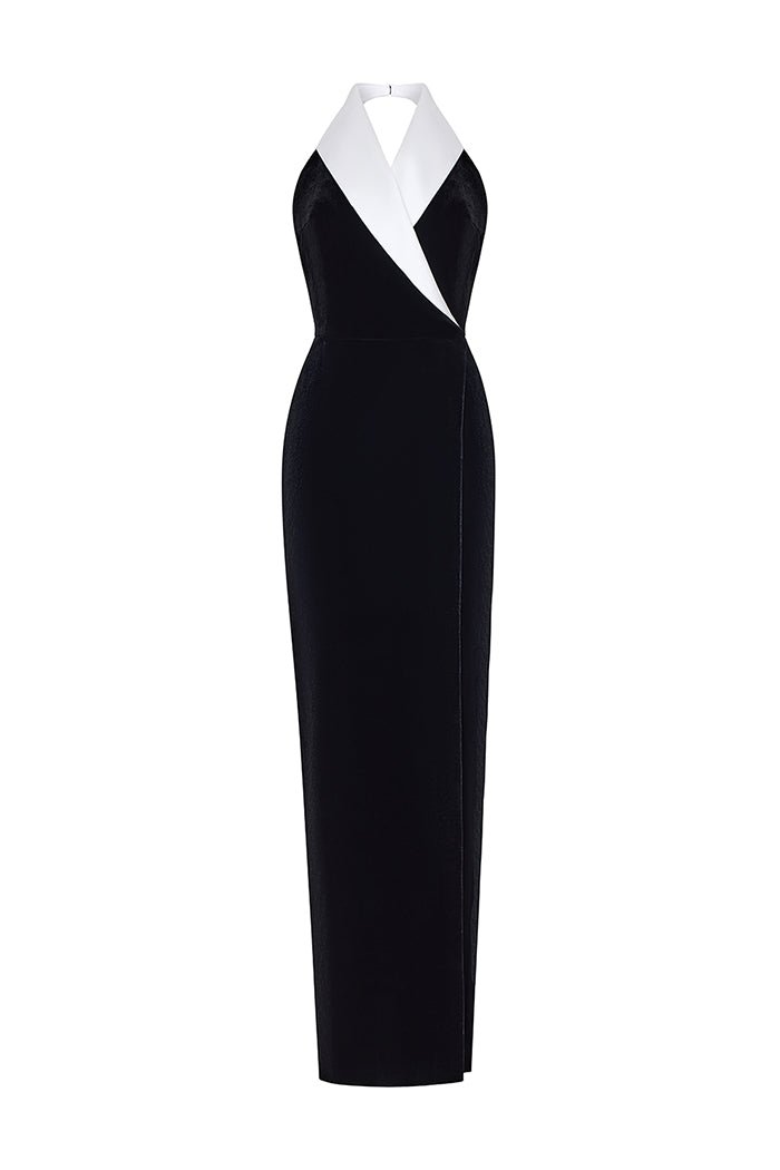 Rasario Velvet And Satin Maxi Dress With A Side Slit