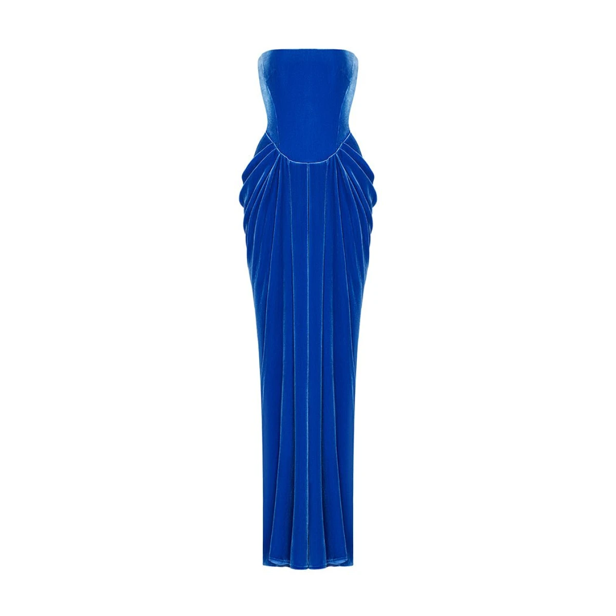 Rasario Velvet Corset Maxi Dress With A Draped Skirt