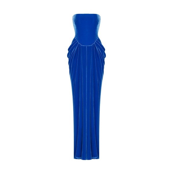 Rasario Velvet Corset Maxi Dress With A Draped Skirt