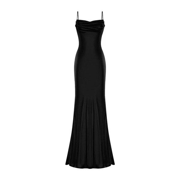 Rasario Velvet Draped Maxi Dress With An Opened Back