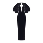 Rasario Velvet Long Midi Dress With Voluminous Sleeves And A Cutout