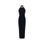 Rasario Velvet Maxi Dress With A Crystal Embellished Neck