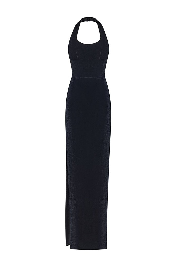 Rasario Velvet Maxi Dress With A Side Slit