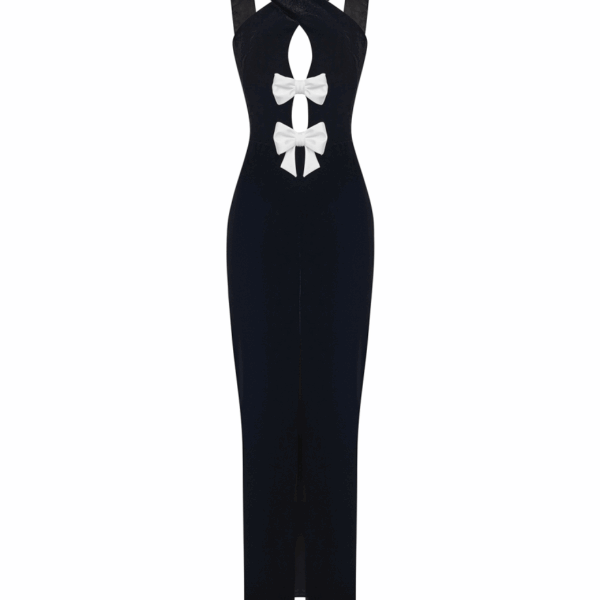 Rasario Velvet Maxi Dress With Bows And Cutouts