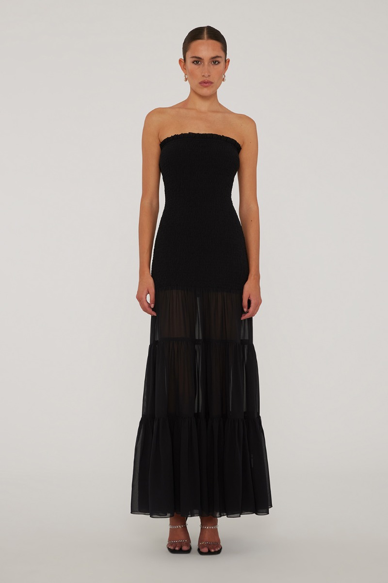 パーティードレス Rotate Strapless Black Evening Dress With Fitted Bodice And Rotate Black Dresses | Contemporary Ready to Wear | Coveti