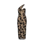 Flower Beads Midi Dress Black