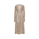 Net Sequins Midi Ls Dress Beige