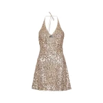 Net Sequins Mini Dress Beige
