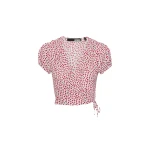 Printed Frill Wrap Top Red