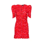 Printed Mini Ruffle Dress Red