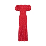 Printed Puff Sleeve Dress Red