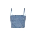 Rhinestone Denim Top Light Blue