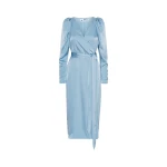 Satin Midi Wrap Dress Blue