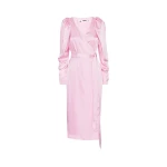 Satin Midi Wrap Dress Pink