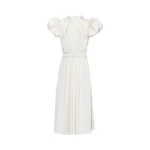 Satin Puff Midi Dress Egret