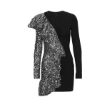 Sequin Ruffle Ls Dress Black