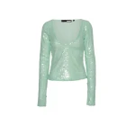 Sequins V-Neck Top Mint Green
