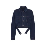 Stretch Cropped Jacket Dark Blue Denim