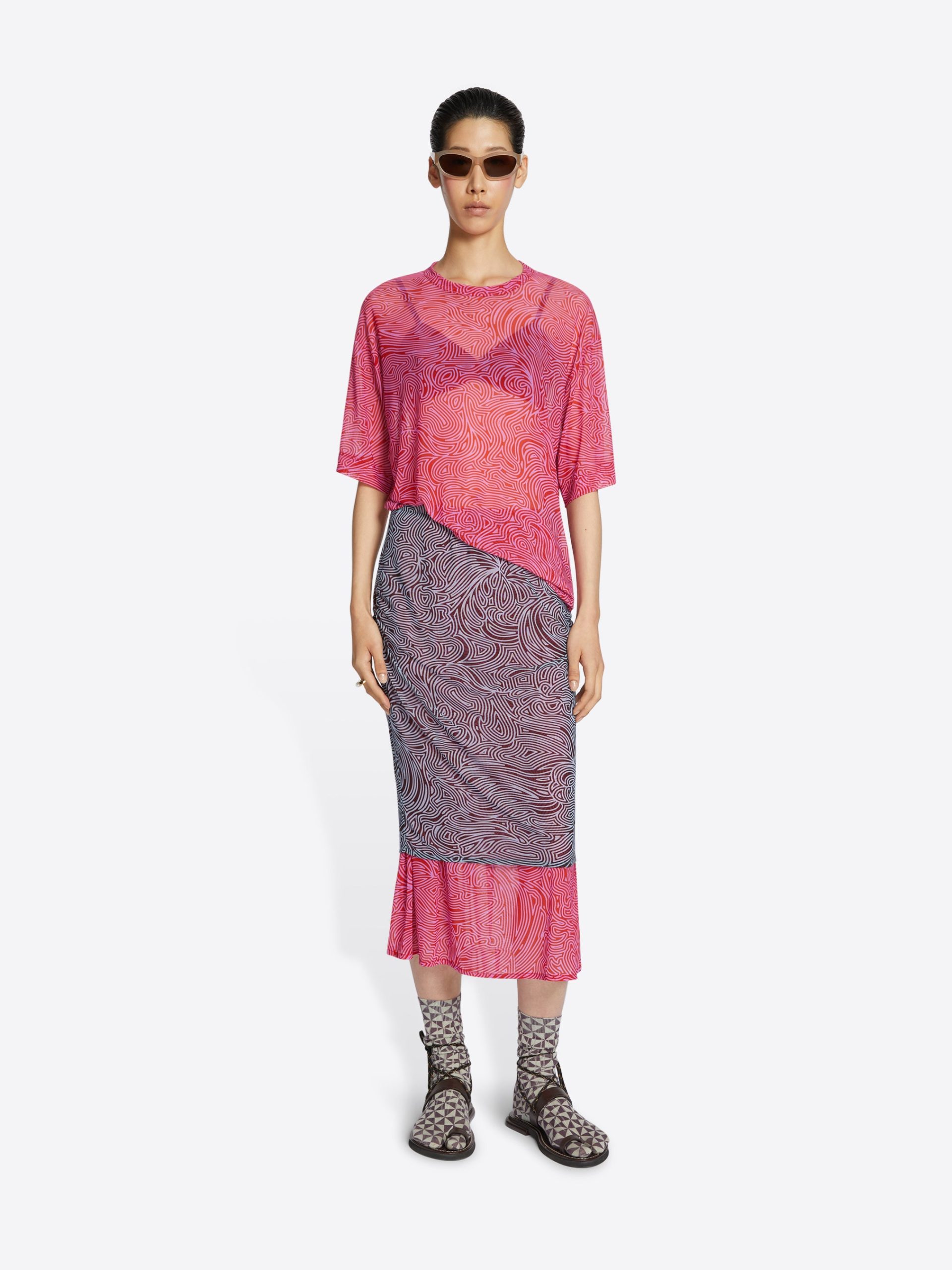 DRIES VAN NOTEN Nylon Double Layered Long skirt 241-011132-8622-704 Blue Pink M