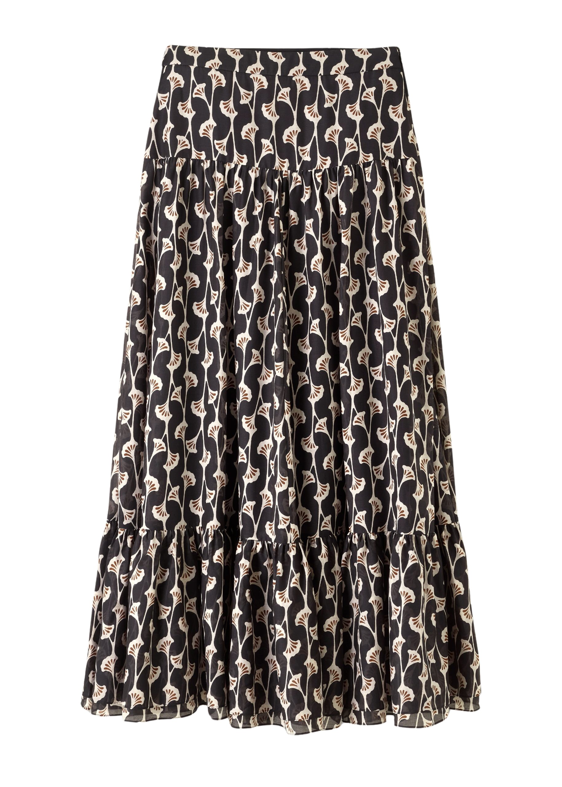 Me and Em Silk Cotton Gingko Leaf Print Skirt + Belt