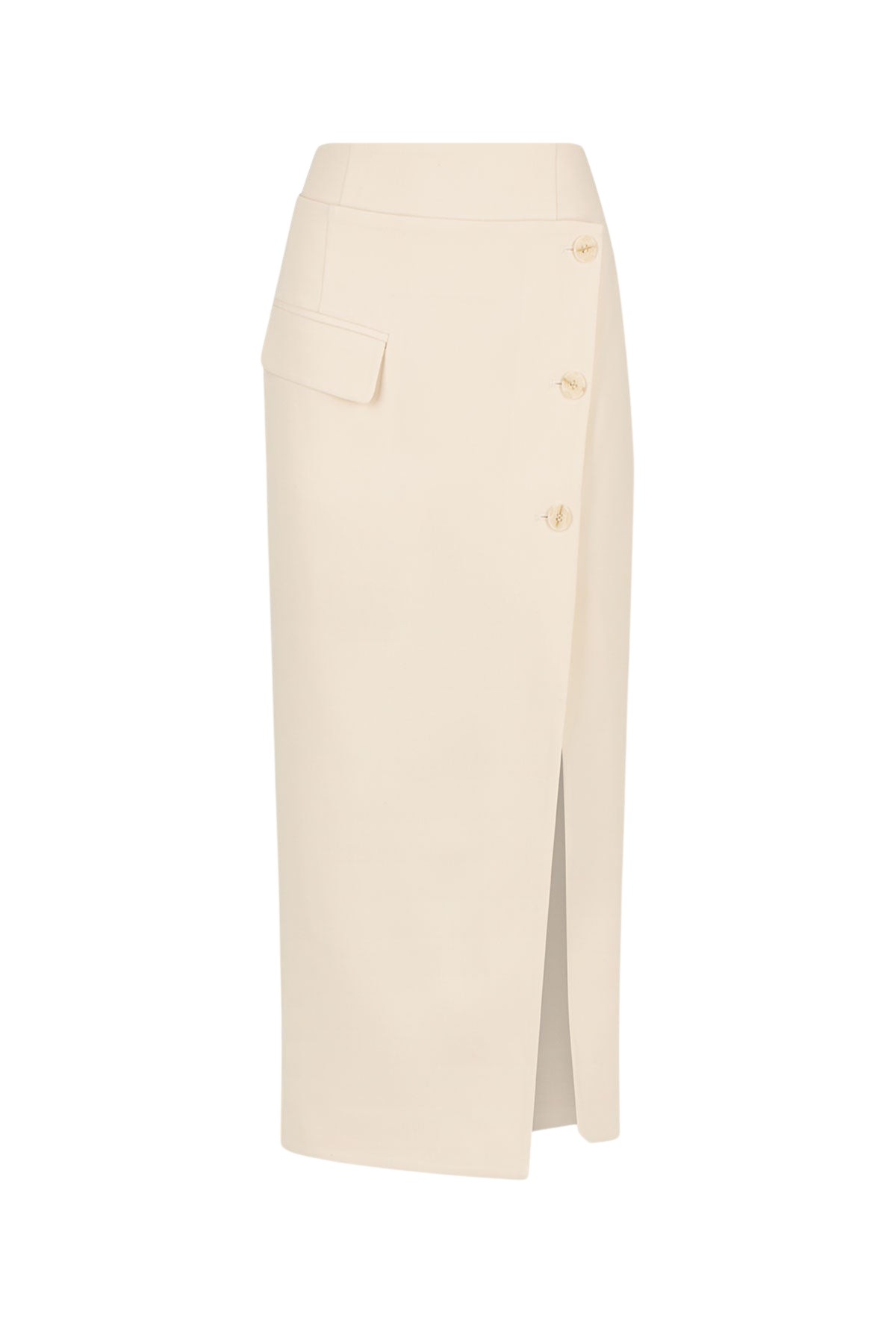 Shona Joy Irena Asymmetrical Side Split Midi Skirt – Rice
