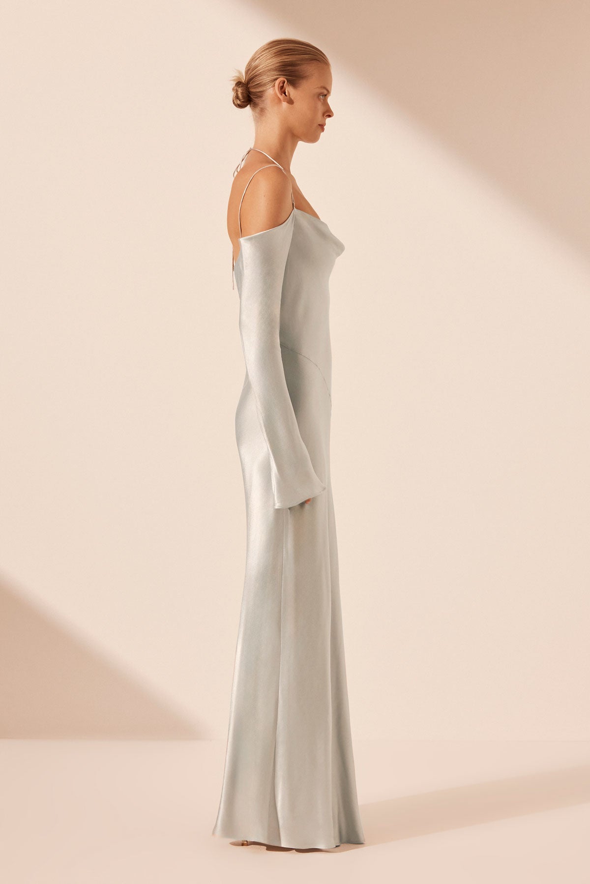 Shona Bold Elegance Brocade Dress With Matching Headpiece - Sky Blue Silver