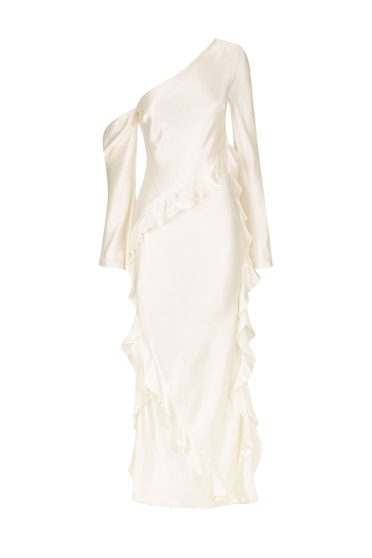 Satin Ruffle Asymmetry Dress / sahara ワンピース