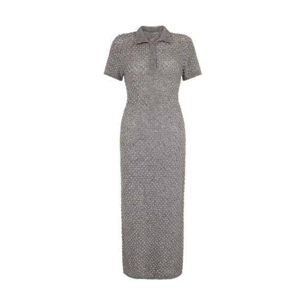 David Koma Crystal Embellished Polo Knit Midi Dress