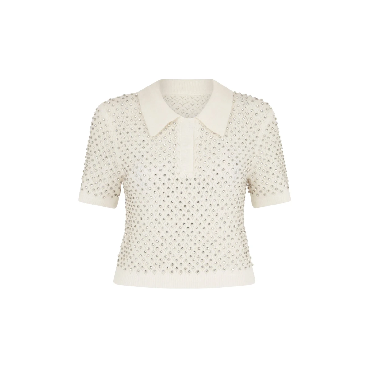 David Koma Crystal Embroidered Polo Knit Top