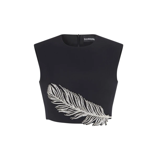 David Koma Crystal Feather Crop Top