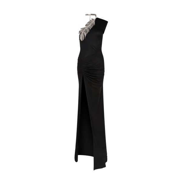 David Koma Crystal Feather One Shoulder Gown