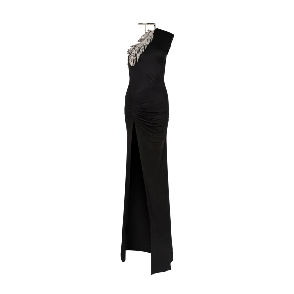 David Koma Crystal Feather One Shoulder Gown