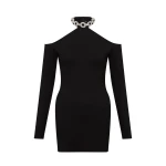 David Koma Embroidered Crystal Circle Chain Neck Mini Dress