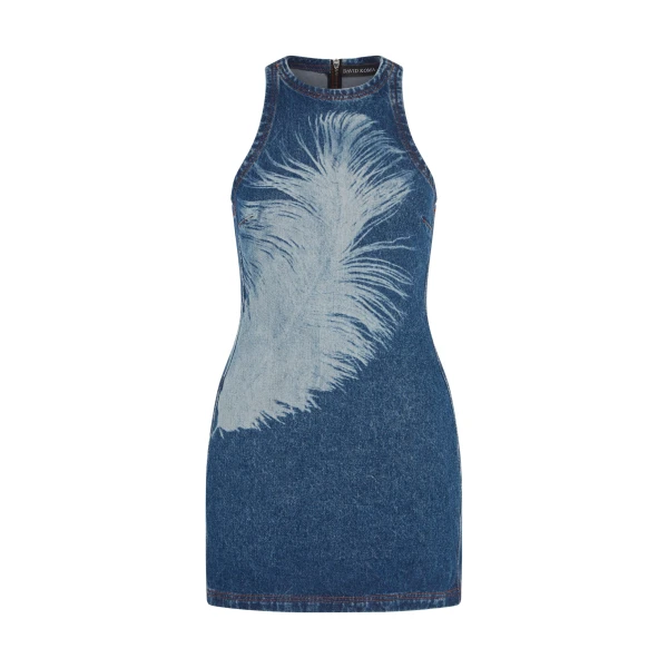 David Koma Feather Print Mini Denim Dress