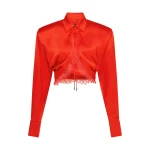 David Koma Lace Underlay Long Sleeve Cropped Shirt