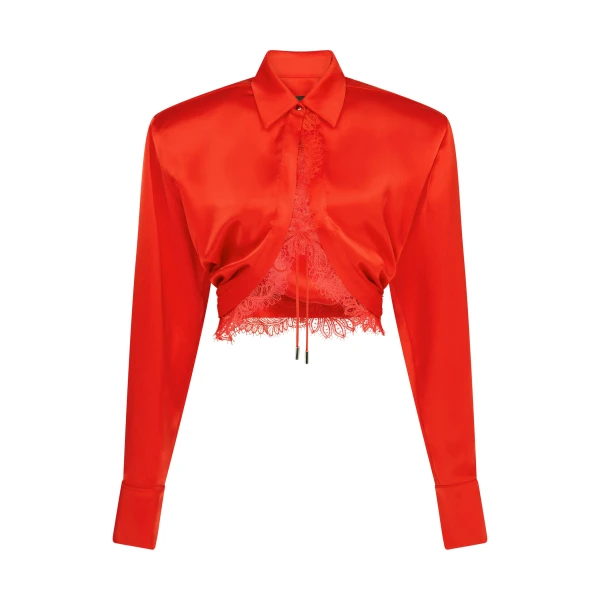 David Koma Lace Underlay Long Sleeve Cropped Shirt