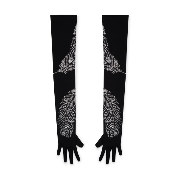 David Koma Long Crystal Feather Gloves