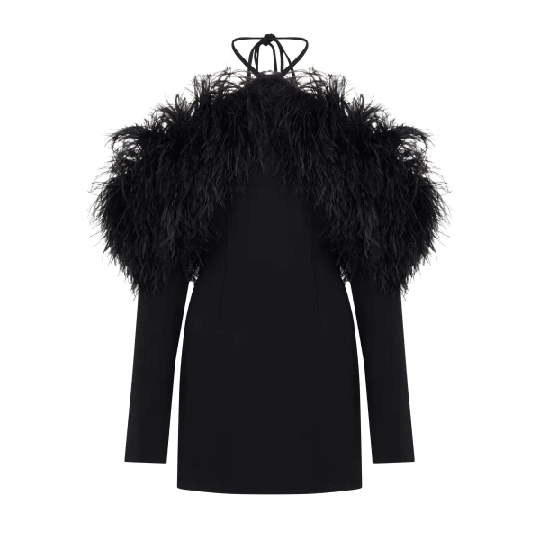 David Koma Off The Shoulder Feather Mini Dress