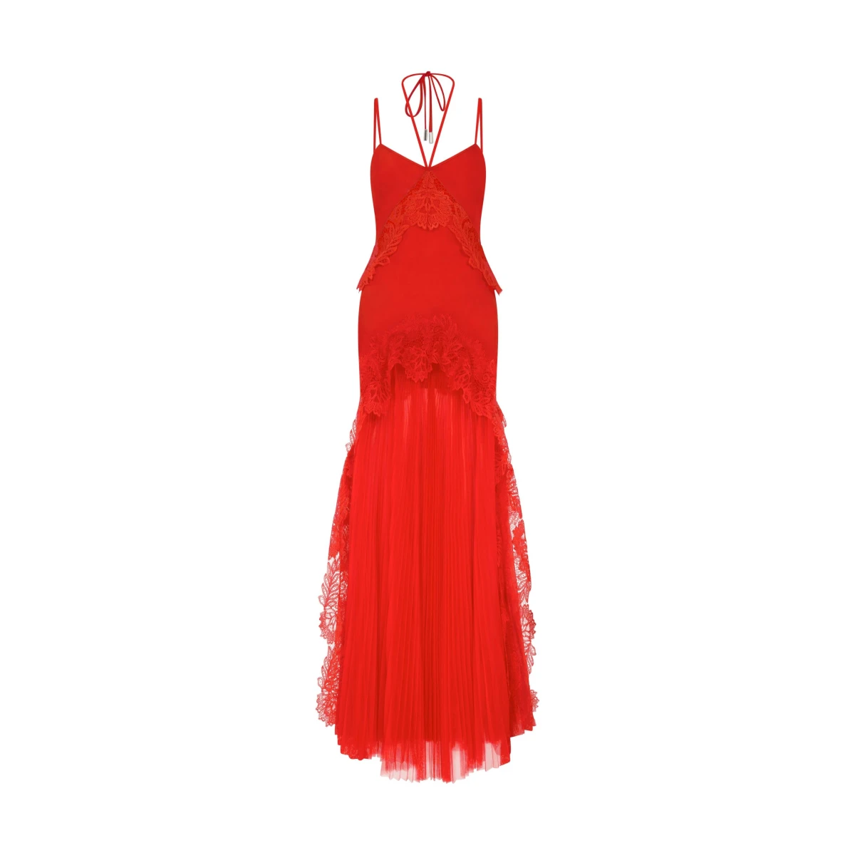 David Koma Pleated Skirt And Lace Trim Gown