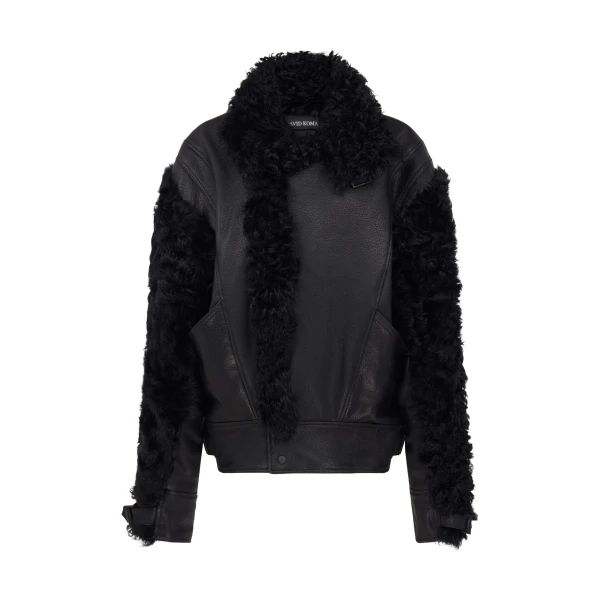 David Koma Shearling Panel Detail Leather Jacket