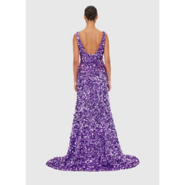 Adeline Sequin Low Back Gown - Lavender