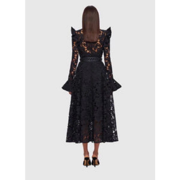 Aliyah Lace Butterfly Sleeve Midi Dress - Ebony