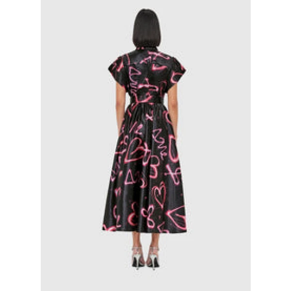 Anita Pocket Shirt Midi Dress - Neon Heart Print