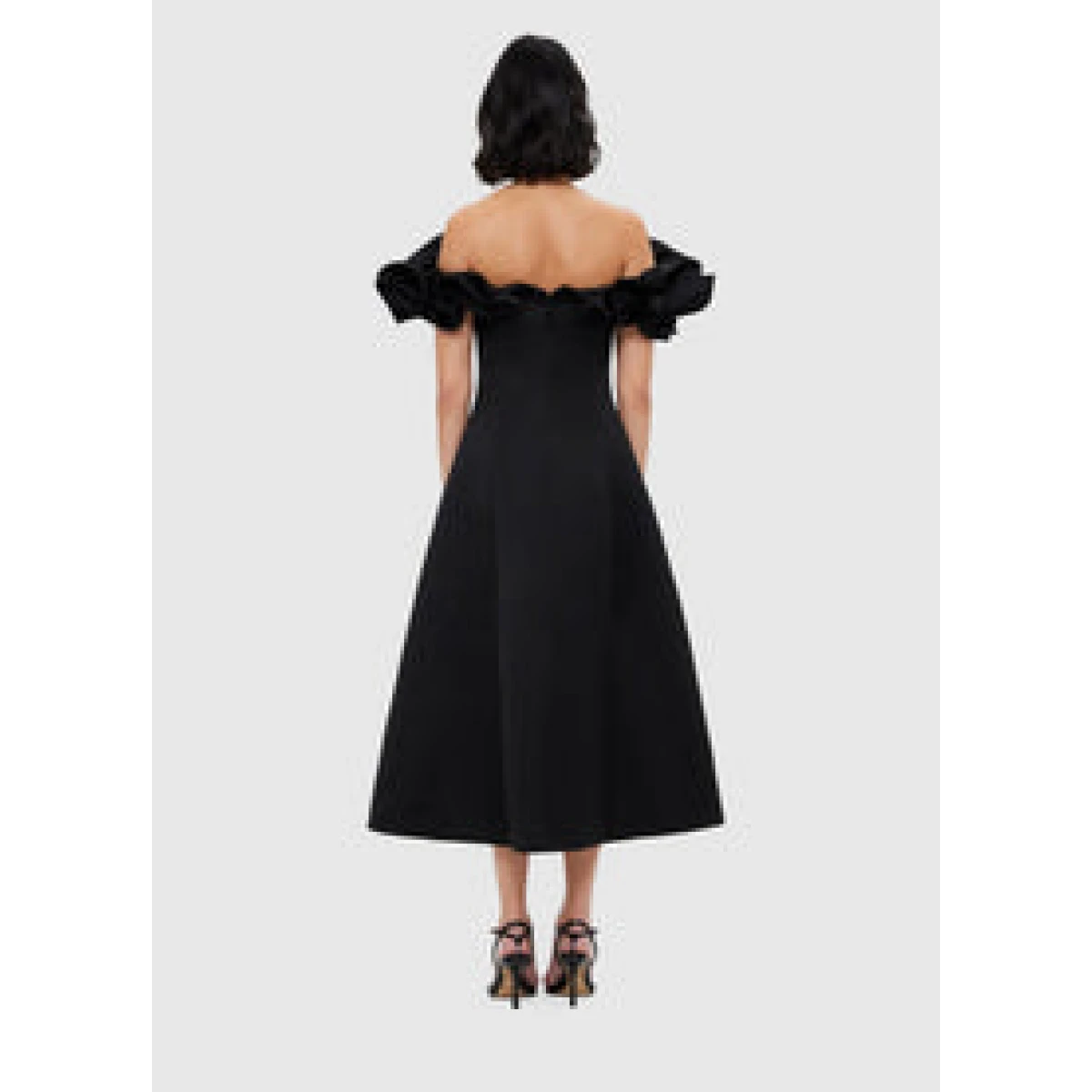 Annie Off Shoulder Frill Midi Dress - Ebony