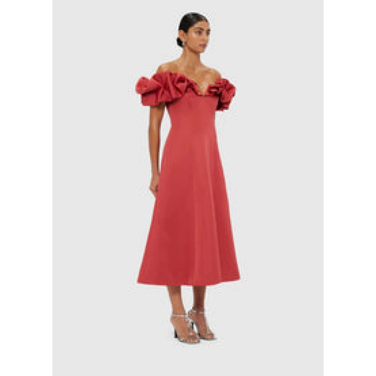 Annie Off Shoulder Frill Midi Dress - Mulberry