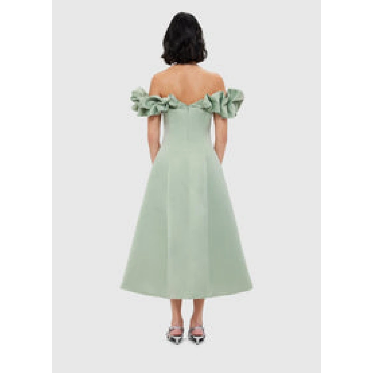 Annie Off Shoulder Frill Midi Dress - Sage