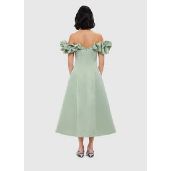 Annie Off Shoulder Frill Midi Dress - Sage