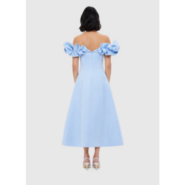 Annie Off Shoulder Frill Midi Dress - Sky Blue